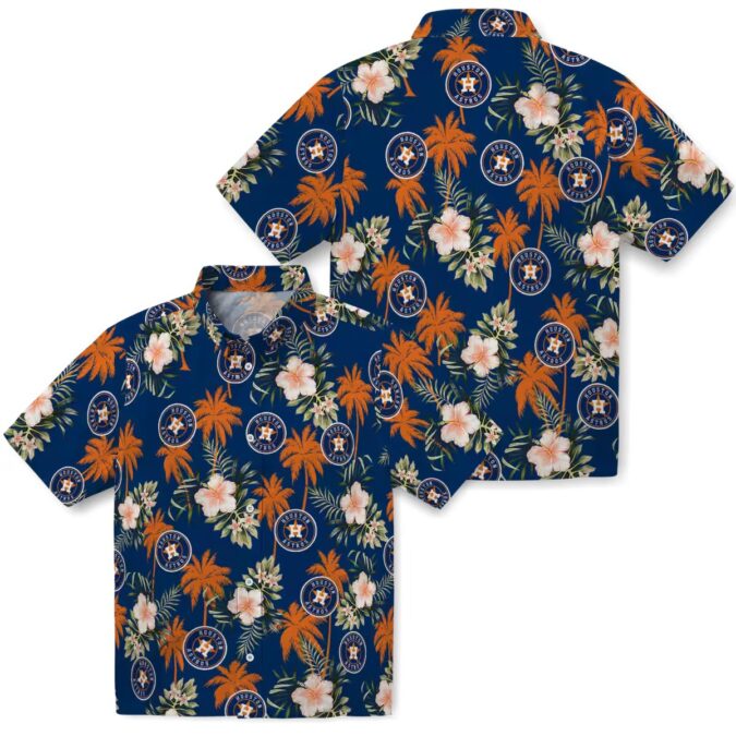 MLB Houston Astros Tropical Beach Shirt – Palm Tree and Hibiscus Blue Hawaiian Shirt