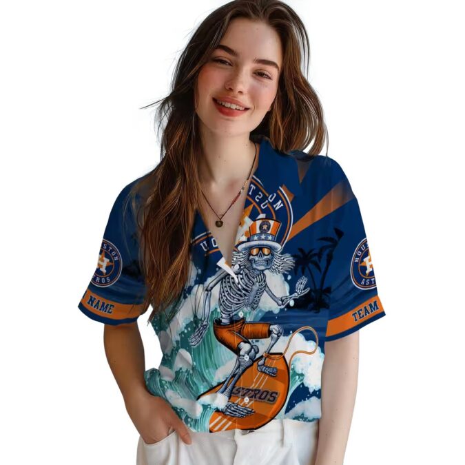 Tropical Houston Astros Hawaiian Shirt with Surfing Skeleton – Perfect for Summer Fans