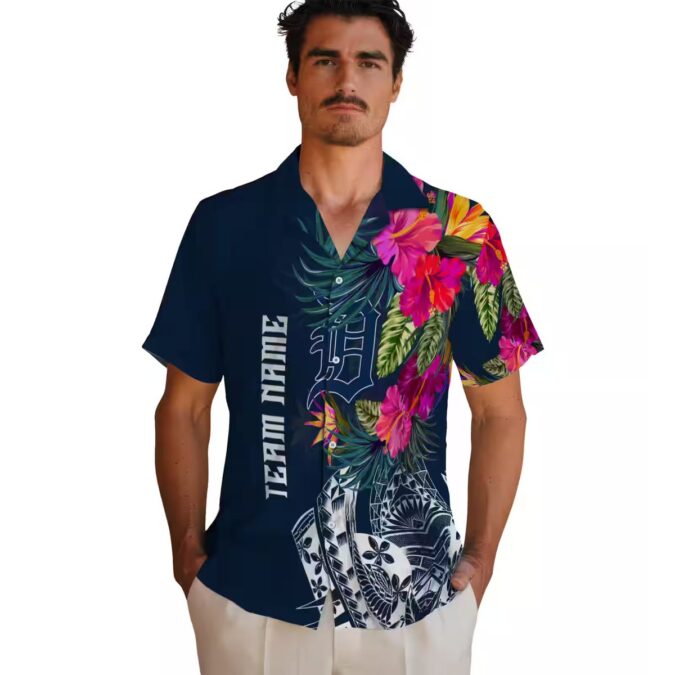Detroit Tigers MLB Floral Hawaiian Shirt – Tropical Polynesian Navy Beach Shirt for Fans