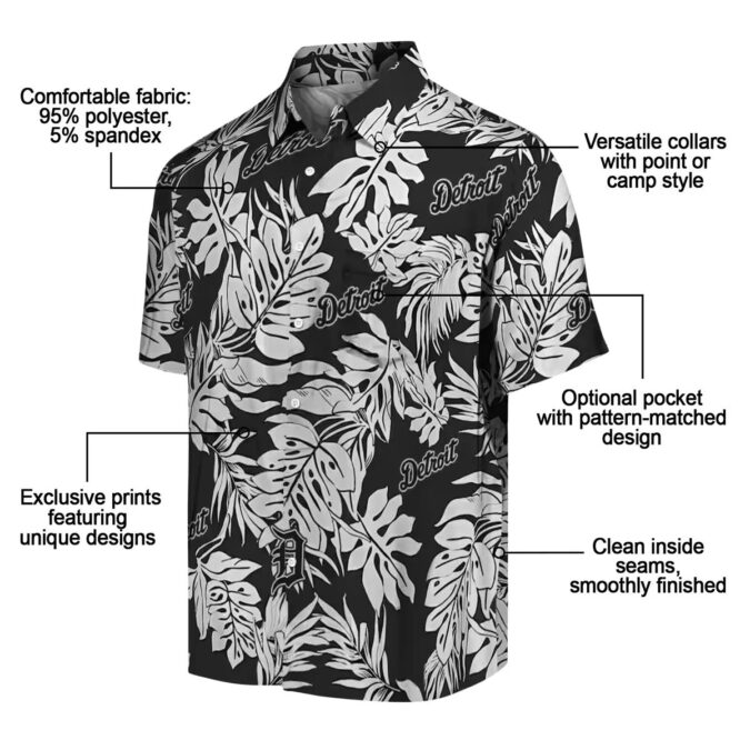 Detroit Tigers Monstera Leaf Pattern Black Hawaiian Shirt – Perfect Summer Beachwear for MLB Fans