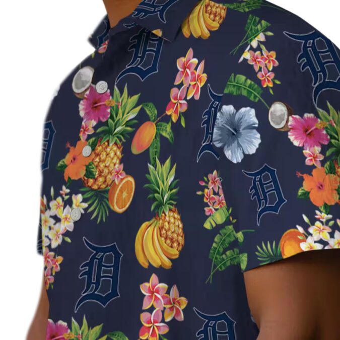 Detroit Tigers Navy Blue Hawaiian Shirt with Hibiscus & Fruit – MLB Aloha Shirt for Fans