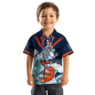Detroit Tigers Surfing Skeleton Hawaiian Shirt - Custom Navy Blue MLB Beach Apparel