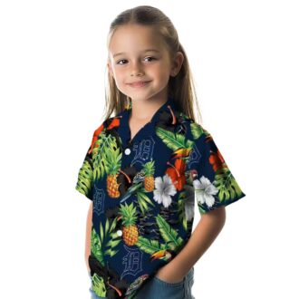 Detroit Tigers Toucan Hibiscus Pineapple Navy Green Hawaiian Shirt
