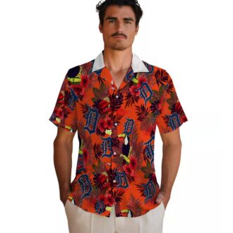 Detroit Tigers Tropical Floral Aloha Shirt - MLB Toucan Navy Red Hawaiian Shirt