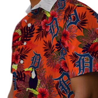 Detroit Tigers Tropical Floral Aloha Shirt - MLB Toucan Navy Red Hawaiian Shirt