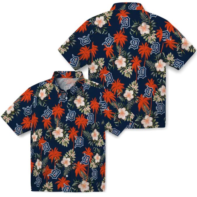 Detroit Tigers Tropical Navy Hawaiian Shirt – MLB Beach Shirt with Palm Tree & Flower Design