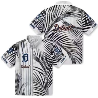 MLB Detroit Tigers Aloha Summer Shirt – Palm Stripes Navy Black White Hawaiian Shirt