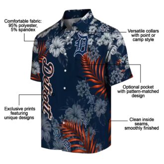 MLB Detroit Tigers Hawaiian Shirt with Hibiscus Print - Navy Summer Beach Shirt for Fans