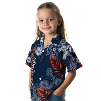 MLB Detroit Tigers Hawaiian Shirt with Hibiscus Print - Navy Summer Beach Shirt for Fans