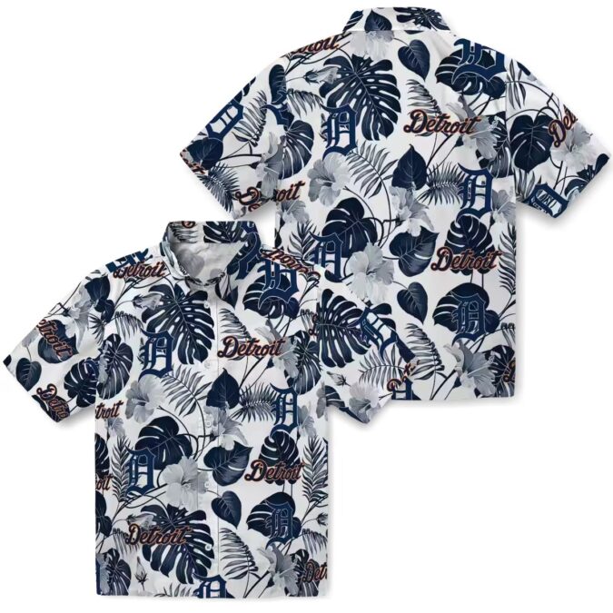 MLB Detroit Tigers Tropical Plants Hawaiian Shirt – Navy White Summer Beach Shirt for Fans
