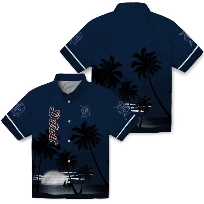 Official Detroit Tigers Hawaiian Shirt – Summer Beach Sunset Tropical Shirt Navy Black