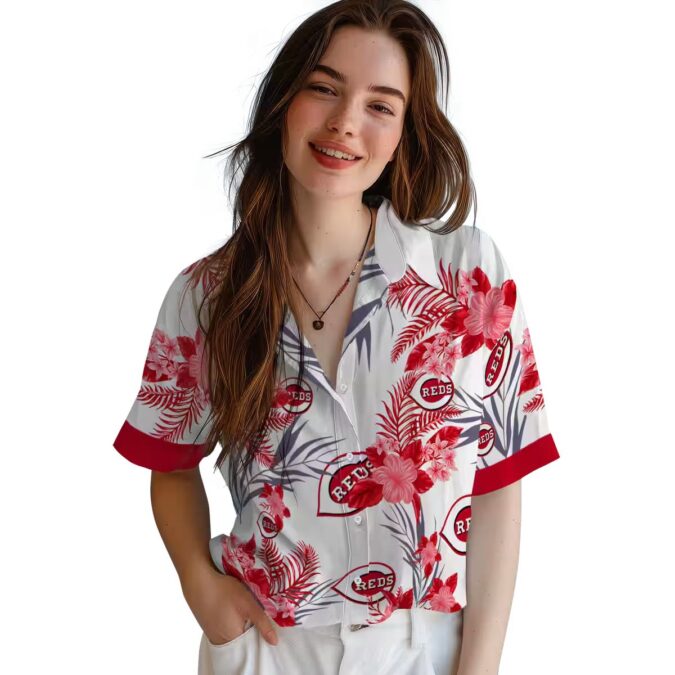Cincinnati Reds Hibiscus Design Hawaiian Shirt – Patriotic Red White MLB Fan Apparel