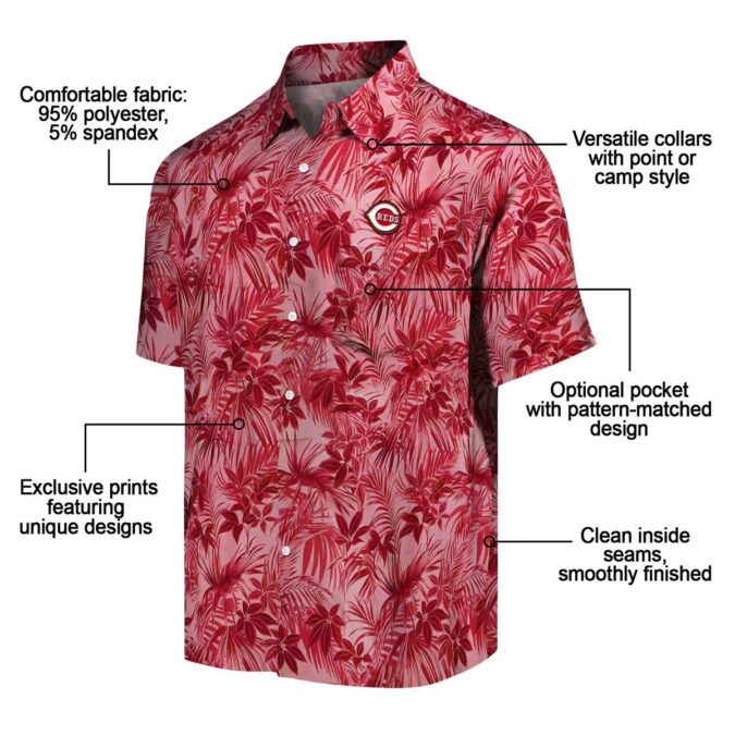 Cincinnati Reds Tropical Red Hawaiian Shirt with Leaf Pattern – Perfect MLB Summer Wear