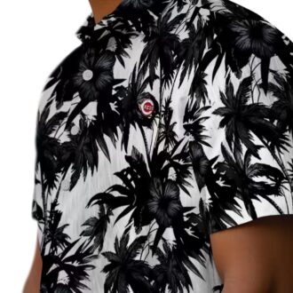 MLB Cincinnati Reds Black & White Hawaiian Shirt - Tropical Palm Design Summer Apparel