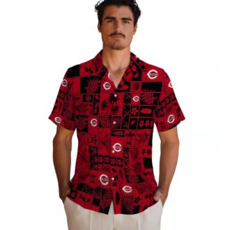 Official Cincinnati Reds Tropical Hawaiian Shirt - MLB Patchwork Red Black Beachwear