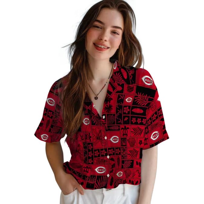 Official Cincinnati Reds Tropical Hawaiian Shirt – MLB Patchwork Red Black Beachwear