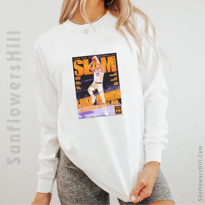 Luka Doncic NBA Playoffs 2025 T-Shirt – SLAM Magazine Los Angeles Lakers Orange Metal Design