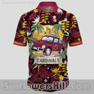 Trendy Arizona Cardinals Surf Car Button Up Shirt for Beach Tailgates