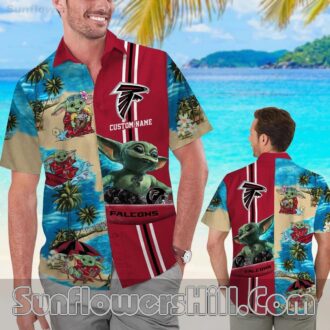 Atlanta Falcons Baby Yoda Sunset Hawaiian Shirt for Game Day Fans