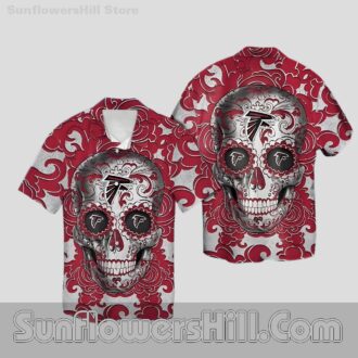 Atlanta Falcons Bold Skull Print Short Sleeve Shirt for Halloween Parties