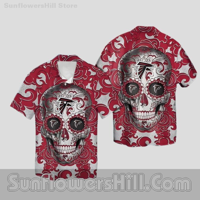 Atlanta Falcons Bold Skull Print Short Sleeve Shirt for Halloween Parties