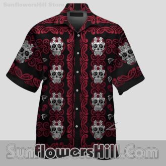 Atlanta Falcons Maroon Skull Print Short Sleeve Shirt for Halloween Loving Fans