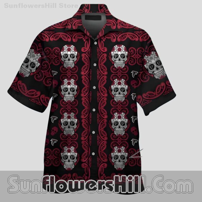 Atlanta Falcons Maroon Skull Print Short Sleeve Shirt for Halloween Loving Fans Atlanta Falcons Maroon Skull Print Short Sleeve Shirt for Halloween Loving Fans