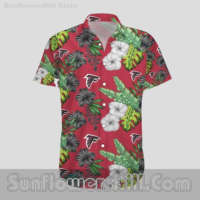 Atlanta Falcons Red Green Hibiscus Print Short Sleeve Shirt for Sports Lovers and Travelers