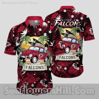 Atlanta Falcons Red Retro Car Short Sleeve Shirt for Vacation or Weekend Wear