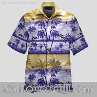 Baltimore Ravens Gold and Lavender Beach Shirt for Game Day or Summer Travel