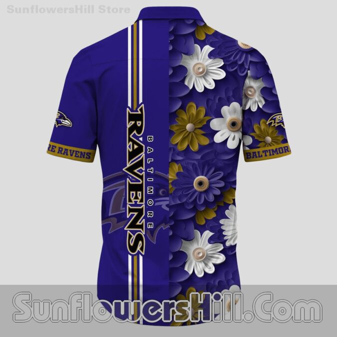 Baltimore Ravens Gold and Violet Floral Hawaiian Shirt for Sports Fans