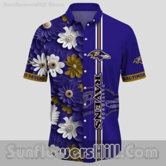 Baltimore Ravens Gold and Violet Floral Hawaiian Shirt for Sports Fans