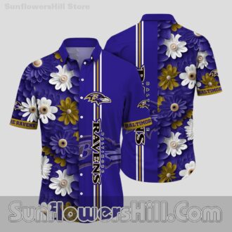 Baltimore Ravens Gold and Violet Floral Hawaiian Shirt for Sports Fans