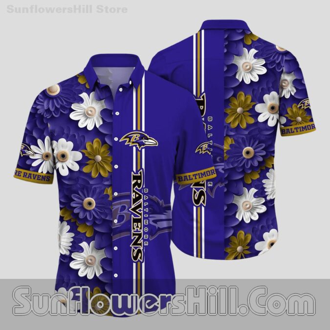 Baltimore Ravens Gold and Violet Floral Hawaiian Shirt for Sports Fans