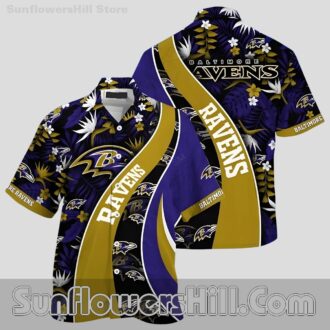 Baltimore Ravens Gold Floral Print Casual Shirt for Football Fans and Summer Travel