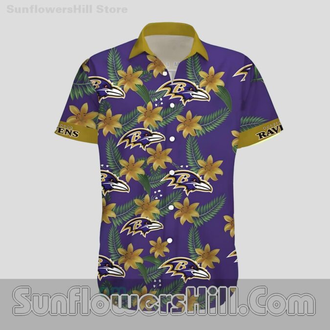 Baltimore Ravens Gold Purple Aloha Shirt for Beach Trips and Backyard BBQs
