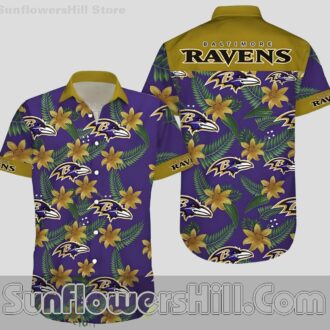 Baltimore Ravens Gold Purple Aloha Shirt for Beach Trips and Backyard BBQs