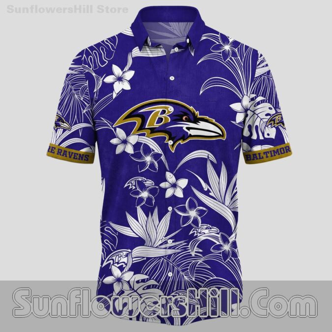 Baltimore Ravens Plumeria Print Unisex Hawaiian Shirt for Father’s Day or Gift Ideas