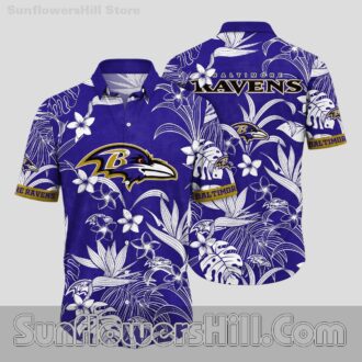 Baltimore Ravens Plumeria Print Unisex Hawaiian Shirt for Father’s Day or Gift Ideas