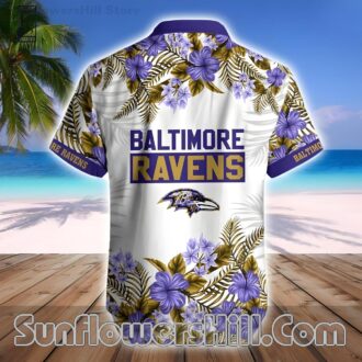 Baltimore Ravens Purple Hibiscus Hawaiian Shirt for Beach Days and Backyard BBQs