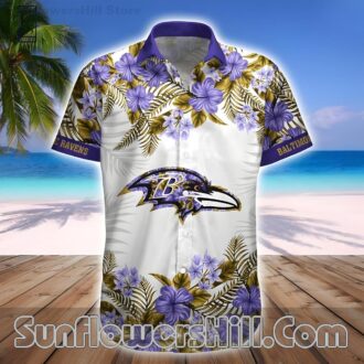 Baltimore Ravens Purple Hibiscus Hawaiian Shirt for Beach Days and Backyard BBQs