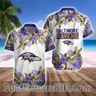 Baltimore Ravens Purple Hibiscus Hawaiian Shirt for Beach Days and Backyard BBQs