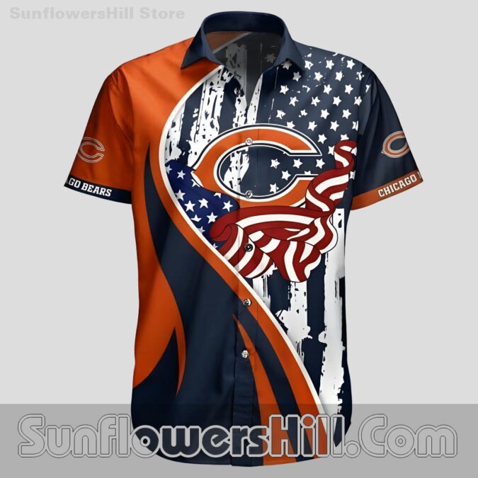 Chicago Bears American Flag Hawaiian Shirt for Fourth of July Tailgates Chicago Bears American Flag Hawaiian Shirt for Fourth of July Tailgates