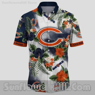 Chicago Bears Hibiscus Button Up Shirt for Beach Days and Game Time