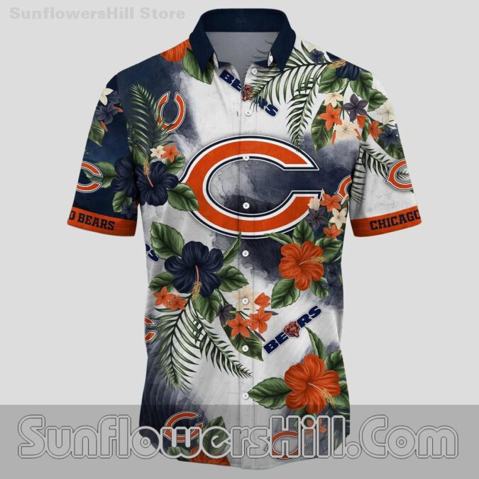 Chicago Bears Hibiscus Button Up Shirt for Beach Days and Game Time Chicago Bears Hibiscus Button Up Shirt for Beach Days and Game Time