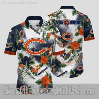 Chicago Bears Hibiscus Button Up Shirt for Beach Days and Game Time