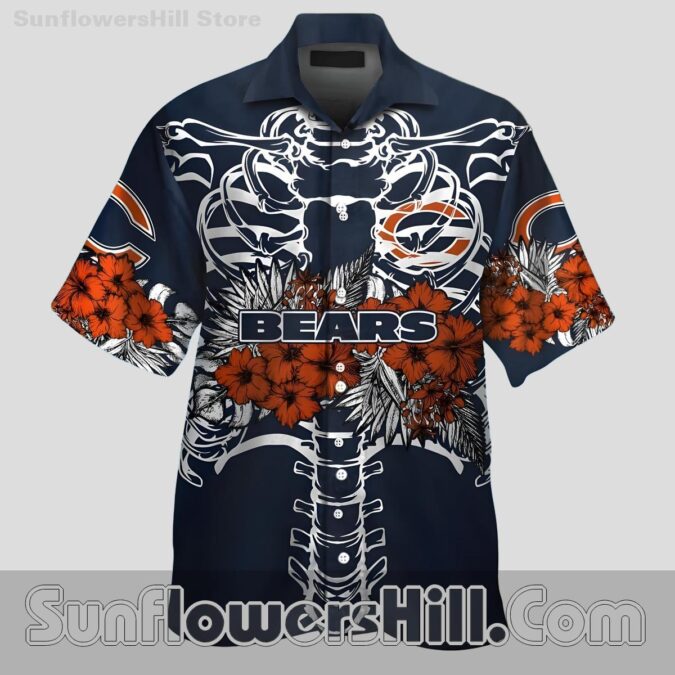 Chicago Bears Navy Skull Floral Aloha Shirt for Beach Game Days Chicago Bears Navy Skull Floral Aloha Shirt for Beach Game Days