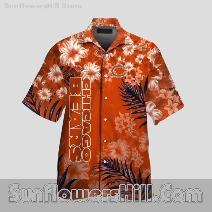 Chicago Bears Orange Flower Button Up Shirt for Beach Trips Chicago Bears Orange Flower Button Up Shirt for Beach Trips