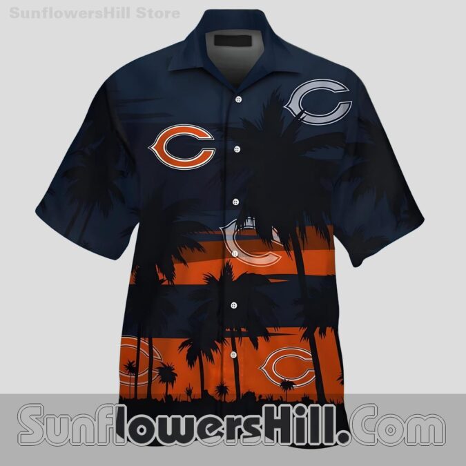 Chicago Bears Navy Orange Palm Tree Aloha Shirt for Football Fans Chicago Bears Navy Orange Palm Tree Aloha Shirt for Football Fans