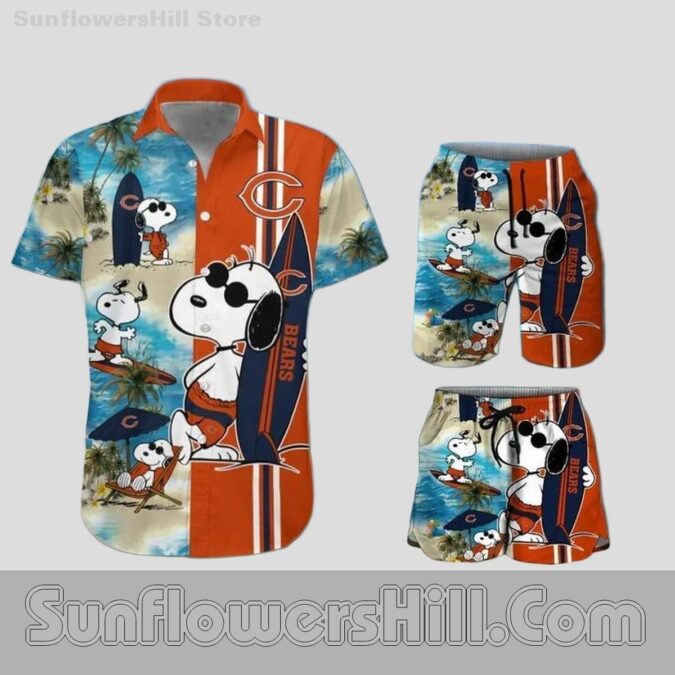 Chicago Bears Snoopy Palm Tree Hawaiian Shirt for Summer Tailgates Chicago Bears Snoopy Palm Tree Hawaiian Shirt for Summer Tailgates